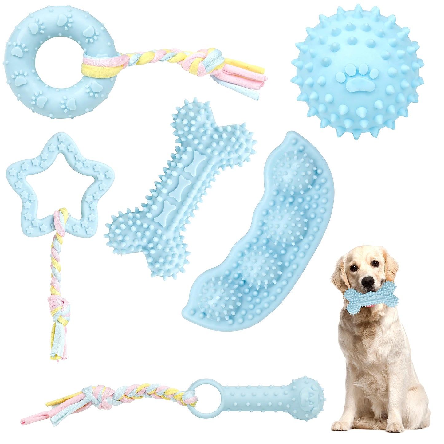 Petbuy 6-Piece Puppy Chew Set - Natural Rubber Dental Care & Squeaky Toys