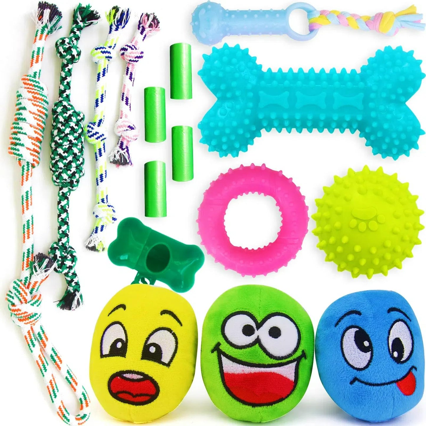 loncoldy 16-Piece Puppy Teething & Play Set | Ropes, Squeaky Plush, & Dental Rubber Toys